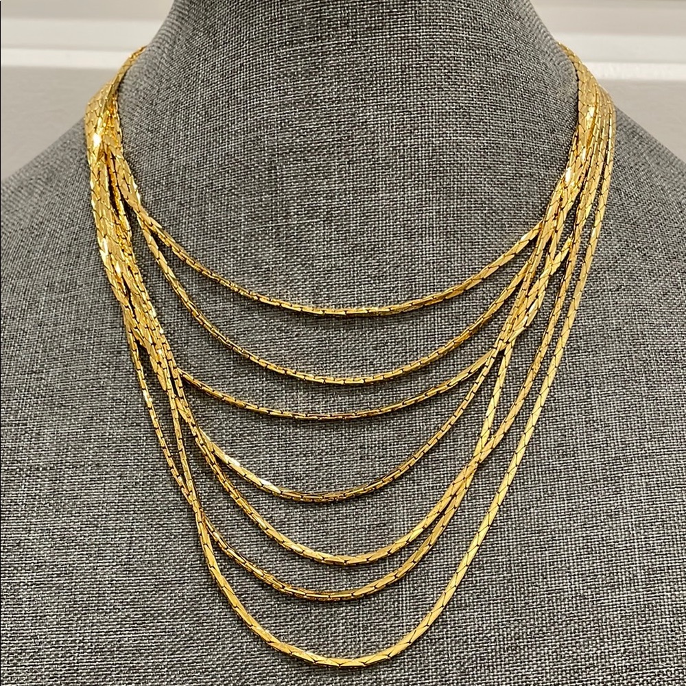 Nolan Miller Star Luster Gold Tone Six Strand Rhinestone Clasp Necklace